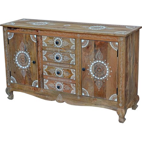 Sharma-Enfilade avec 2 portes et 4 tiroirs en bois de manguier brun clair
