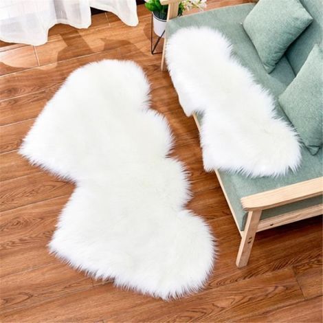 Tapis Fourrure - Laine Artificielle - Double Forme Coeur - Pour Salon Chambre Canapé Sol - 60 x 120 cm (1/4)