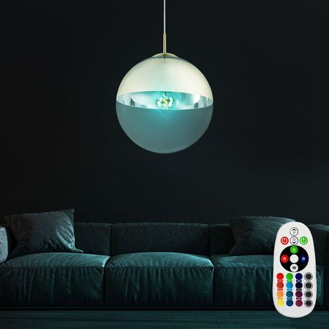 Lampe à suspension, dimmable, boule de verre, suspension au plafond, télécommande dans un ensemble comprenant des ampoules LED RVB (1/5)