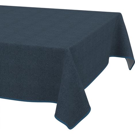 Nappe enduite Bleu foncé Aspect Lin avec Ourlet 140x120 cm Anti-Taches (1/5)