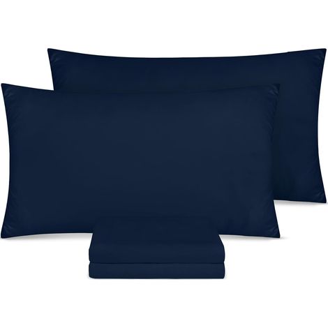 Lot de 4 taies d'oreiller - Taille standard 50 x 75 cm - 100 % microfibre brossée, fermeture portefeuille - Résistantes aux plis, à la décoloration et aux taches - Bleu marine (1/5)
