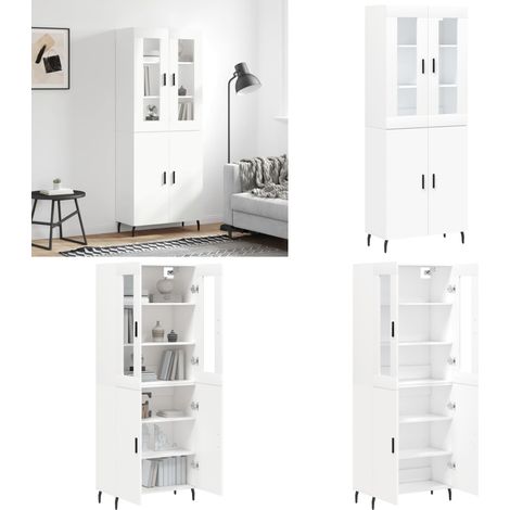 Buffet haut Blanc 69,5x34x180 cm Bois d'ingénierie - Buffet blanc - Bois d'ingénierie (1/5)