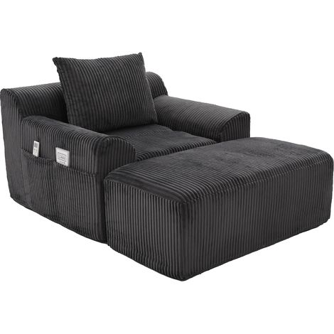 Fauteuil individuel extra grand en velours côtelé avec repose-pieds, poches latérales et coussin fauteuil moelleusement rembourré sans structure, emballé individuellement sans montage, idéal pour se d (1/5)