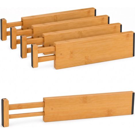 Bamboo Drawer Dividers, 4-Pack, Spring-Loaded Non-Slip (1/5)