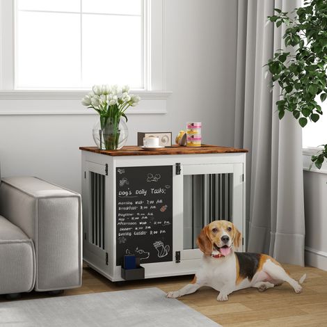 Gabbia per cani, box per interni con 2 porte, lavagna, per cani di taglia media fino a 20 kg, 80 x 60 x 70 cm, bianca