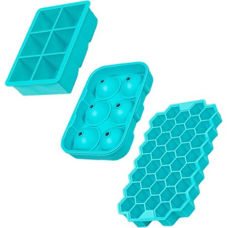 Bac à Glaçons Sphériques en Silicone Bleu 3 Pièces avec Cylindre (1/5)