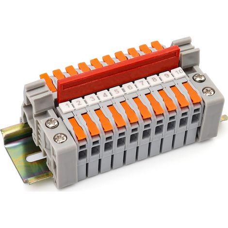 10 Pièces Bornier Rail Din, Bornier Electrique Gris 0,5-2,5mm² Domino électriques avec Rail DIN pour un Câblage Rapide pour Une Conduction Précise Borne de Connexion Electrique (1/5)