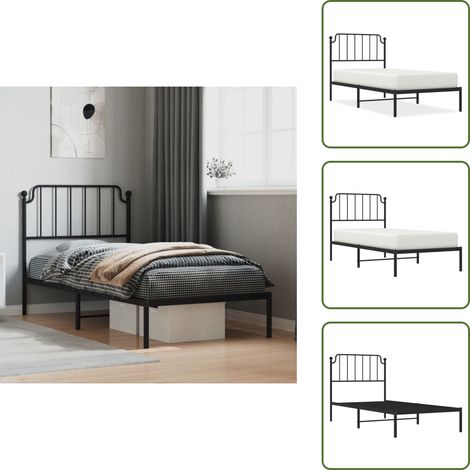 The Living Store Bettgestell mit Kopfteil Metall Schwarz 90x200 cm - Metallbett (1/5)