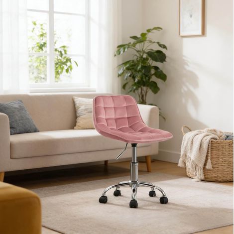 Bürostuhl 43x50x60-67.5 cm Rosa aus Samt und Metall, drehbar und höhenverstellbar (1/5)