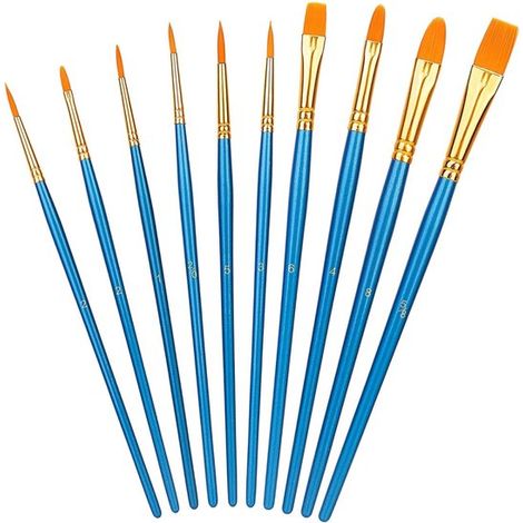 Vitdipy - Pennelli - Set di 10 pezzi - Pennelli piatti e rotondi - Colori - Pittura - Per bambini e adulti - Pennelli acrilici/Pennelli per acquerello/Pennelli per guazzo/Pennelli per pittura a olio e (1/5)