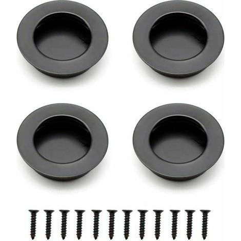 4 tiradores redondos empotrados para puertas correderas de cajones y armarios - Negro (no se requieren tornillos) (1/5)