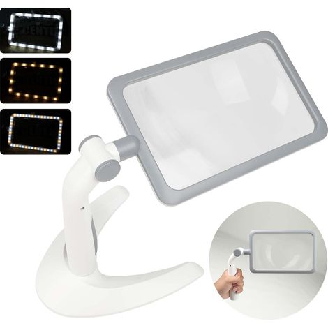 Cette loupe est équipée de 48 LED, de 3 modes de luminosité et peut être utilisée aussi bien sur un bureau qu'à la main. Grande et légère, avec un grossissement de 2,5x, elle convient aux personnes âg (1/5)