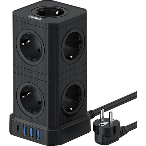 Multiprise Cube 9 Prises et 4 Ports USB 1 type C Protection Surcharge et Court-Circuit Noir (1/5)