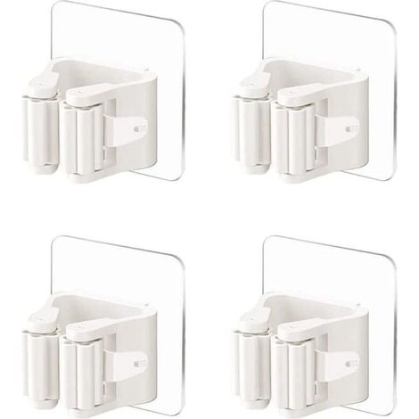 KLVGTIFS PU - 4 Pièces Porte-Balai Mural Auto-adhésif Porte Vadrouille Accroche Balai Mural sans Perçage Pince à Balai Supports (1/4)