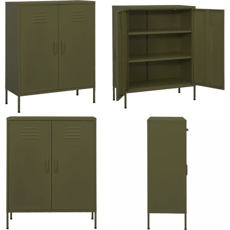Beistellschrank Olivgrün 80x35x101,5 cm Stahl - Lagerschrank - Stauraum - Wohnzimmermöbel - Garderobe - Metallregal - Home & Living