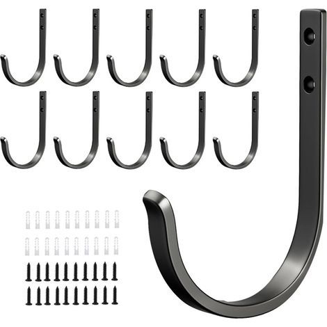 10 ganci da parete neri, appendiabiti a muro, ganci per bagno, ganci a vite per pannelli acustici, per pareti, porte, bagni, docce, armadi, corridoi (1/5)