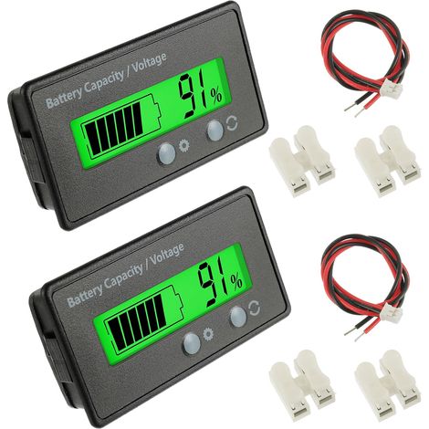 Lot de 2 Battery Capacity Monitor Meter, Compteur de Batterie DC 12V 24V 36V 48V 72V avec Alarme ndicateur de Batterie d'acide Plomb Testeur Batterie au Plomb (Lumière Verte) (1/5)
