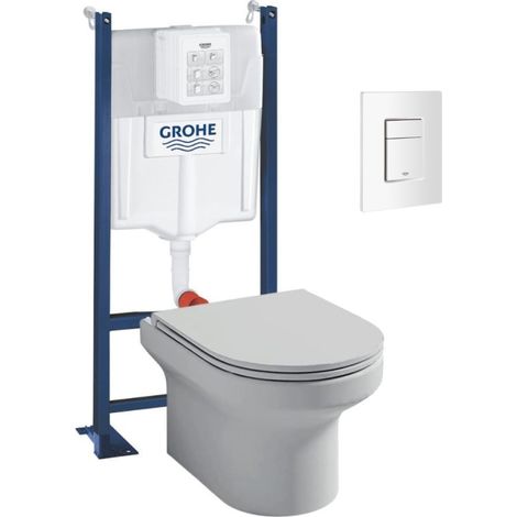 Pack WC suspendido + asiento + Estructura soporte + Mando WC cuadrado Even White (1/5)