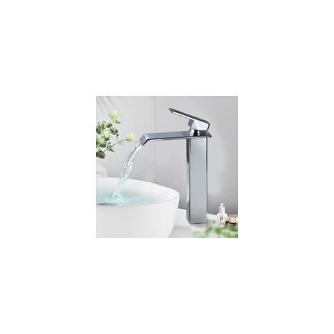 Robinet Mitigeur de Lavabo Cascade Chromé Bec Haut en Laiton Moderne pour Vasque (1/4)