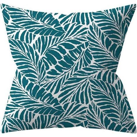 Set di 4 fodere per cuscini da esterno, 45x45 cm, in lino impermeabile, per divano, con motivo a pianta verde, cuscini decorativi per giardino (45 x 45 cm, turchese 2) (1/4)