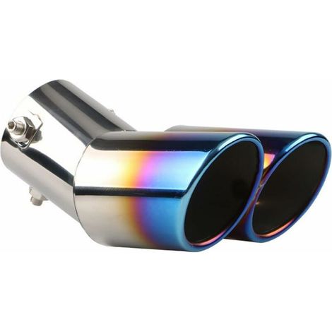 63mm Universal Exhaust Pipe Ends Exhaust Muffler Tips Stainless Steel Car Muffler Tail Dual Outlet Bend Blue (1/5)