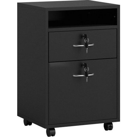 Mobile 60cm Filing Cabinet with Drawer and Open Shelf,4 Wheels,Metal Handles,Two Locks-Office and Home Organizer in Black