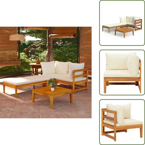 Salon de jardin 3 pcs avec coussins blanc crème Bois d'acacia - Salon De Jardin - Meuble De Jardin - Mobilier De Jardin - Set De Salon De Jardin - Acacia