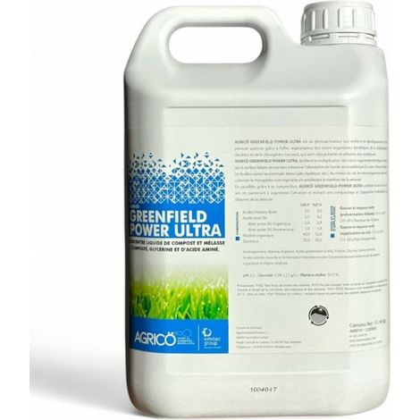 Biostimulant Green Field Power Ultra 5 L pour nutrition et densification du gazon - Kimitec NEG01003
