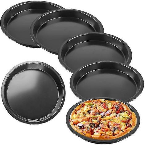 Set aus 6 runden Pizzatellern, 20 cm Durchmesser, aus Edelstahl mit Antihaftbeschichtung. (1/5)