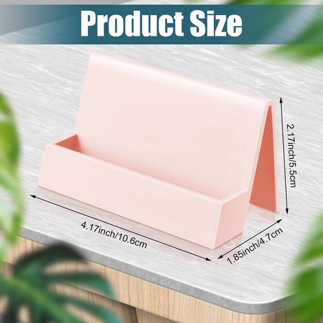 Porte-cartes de visite de bureau en 2 pièces, porte-cartes de visite moderne en plastique, porte-cartes de visite créatif et mignon, convient pour le bureau, les hommes et les femmes (rose, bleu clair (1/4)