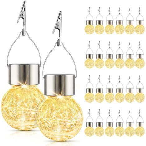 Globes décoratifs suspendus pour espaces extérieurs avec éclairage solaire, lot de 24 unités, lanterne solaire étanche avec poignée et c - AquaForge (1/5)