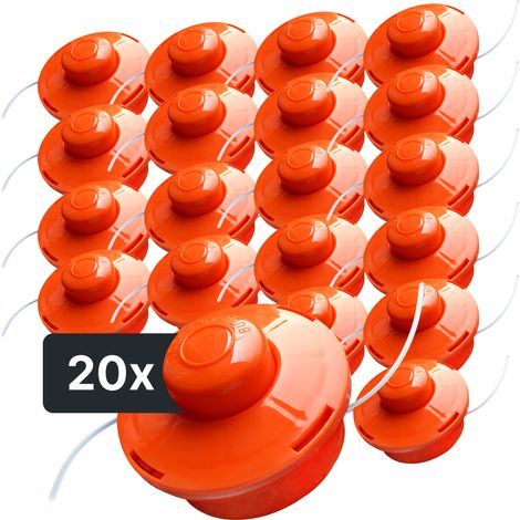 NEMAXX® Fadenkopf für Motorsense [FADENKOPF M10 GEWINDE] – Fadenspule Rasentrimmer Mähkopf – Trimmer Kopf Spule für Motorsense – Freischneider Spule Rasentrimmerkopf – Mähfadenkopf – Orange (20 Stück)