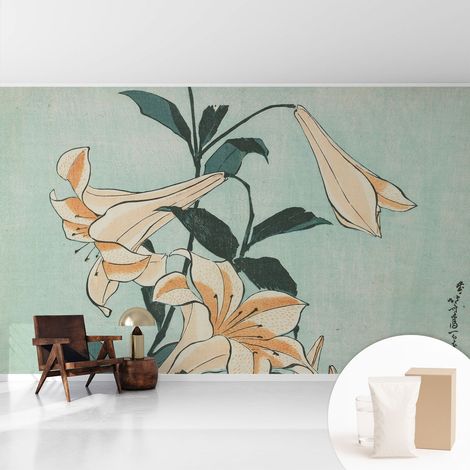 Papier peint avec colle pour décoration moderne de salon chambre à coucher cuisine et bureau Facile Lys délicats 416x254 cm (1/5)