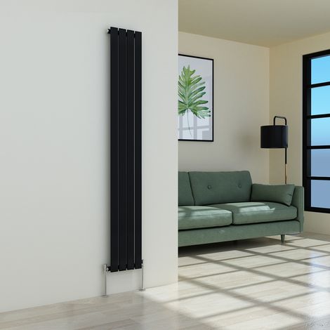 Warmehaus Flat Panel Black Radiator Vertical Single 1800x272mm