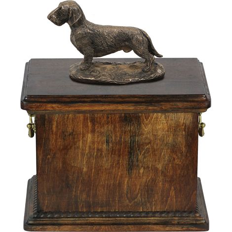 Urne funéraire pour teckel à poil dur, ornée d'une statuette, élégante urne de style classique signée Art-Dog (1/5)