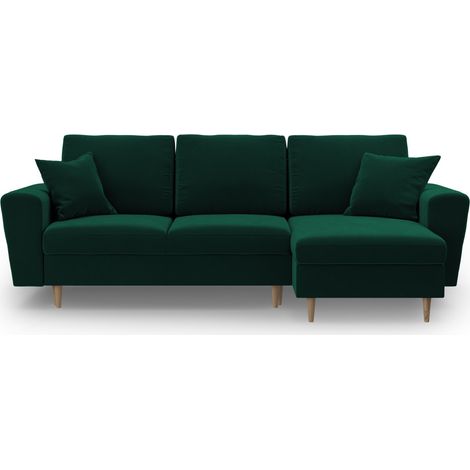 Canapé-lit d'angle + box 4 places en velours vert bouteille (1/5)