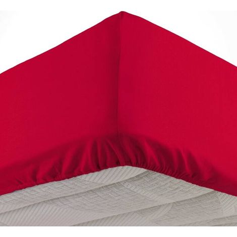 Drap housse 1 personne 90 x 190 cm microfibre unie oscar Rouge (1/2)