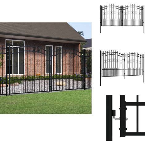 Zauntor mit Speerspitzen Schwarz 305x198 cm Stahl - Zaun - Gartentor - Metalltor - Stahltür - Sicherheitszaun (1/5)