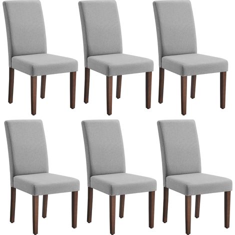 Vasagle – Lot de 6 chaises de salle à manger – Dossier haut ergonomique – Assise épaisse en tissu aspect lin – Structure en bois d’hévéa – 58 x 48 x 100 cm – Gris (1/5)