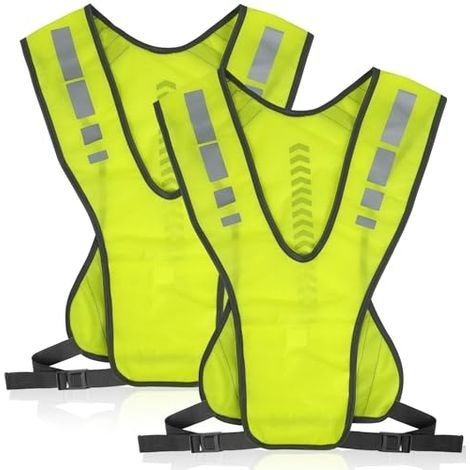 Gilet de Sécurité Réfléchissant et Réglable avec Poche, Haute Visibilité pour Running, Vélo et Jogging, Gilet Vert Fluorescent Respirant - 2 Pièces (Homme/Femme/Enfant) (1/5)