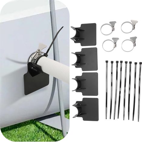 4 supports de tuyau de piscine antidérapants, colliers de serrage en acier inoxydable, supports de tuyau de piscine noirs,de (1/5)