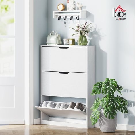 Schuhschrank mit 3 Klappen, 80 x 17 x 108 cm, weiß HAVRYA (1/5)