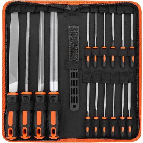 Limes et Râpes en Acier Forgé T12 – 4 Grandes Limes, 12 Limes à Aiguille, 1 Brosse de Nettoyage – Pour Menuiserie, Sculpture et Atelier (1/4)