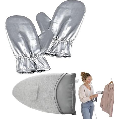 Set 3 Pièces Gants Repassage Vapeur, Protection Main pour Défroisseur de Vêtements avec Support de Repassage et Anneau de Maintien, Accessoire Compact pour Centrale Vapeur Verticale, Maison et Voyage (1/5)