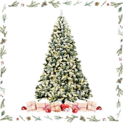 GOPLUS 225CM Arbre de Noël Artificiel à Charnière Floqué avec 550 Lumières LED,Réaliste avec 1346 Branches en PVC,Base en Fer (1/5)