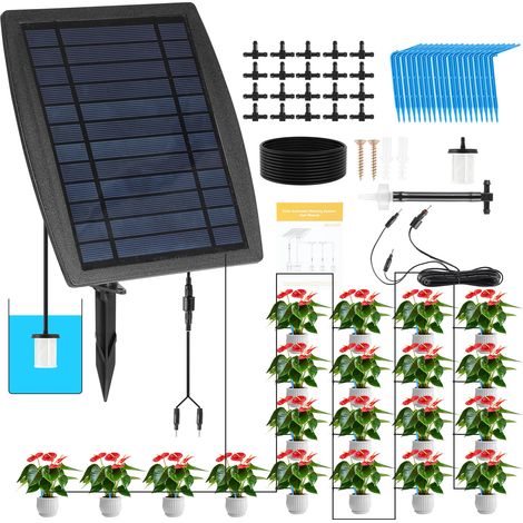 Jiubiaz Sistema di irrigazione solare automatico per piante, kit di irrigazione a goccia senza rubinetto per un massimo di 20 piante