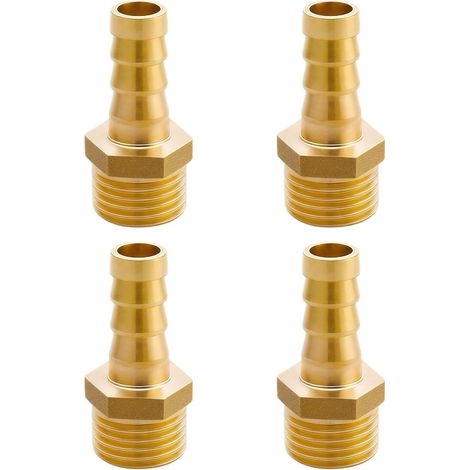 Mamelon double G1/2" (Ø 20mm) laiton mâle,4 pièces hexagonal G1/2"M/M,Raccord de jonction 2 x M Raccord fileté,Double mamelon Raccords en convient pour l'eau potable Tuyau Fileté G3/8 10mm (1/5)