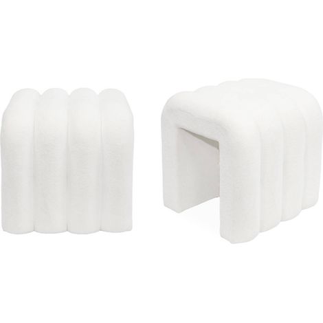 Set de 2 poufs contemporains en tissu blanc