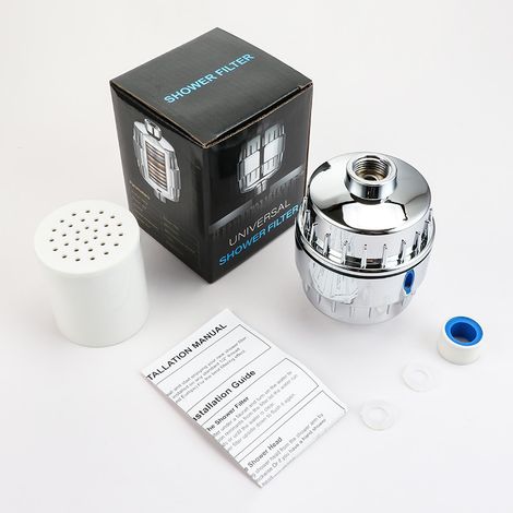 APEX Filtre de douche haute efficacité avec cartouche remplaçable, filtre de douche en eau dure à 20 étapes, élimine le chlore et les métaux lourds, adoucit l'eau (chromé). (1/5)
