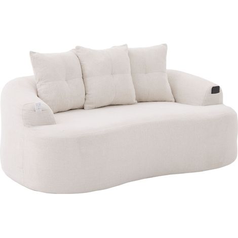 Canapé 2 places en Chenille beige avec coussins ronds et mousse compressée 164x92x60 cm (1/5)